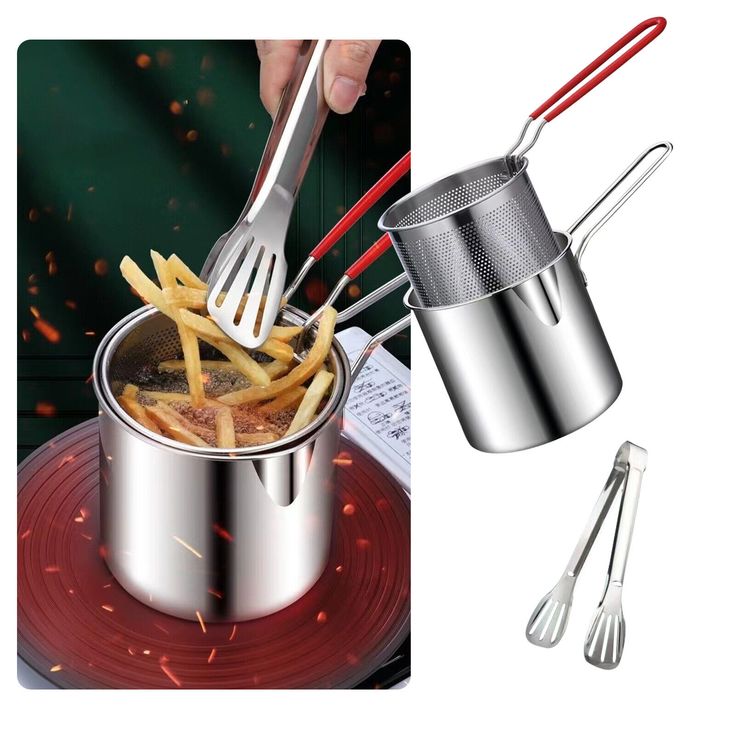 Deep Fryer Pot with Handle & Strainer Basket